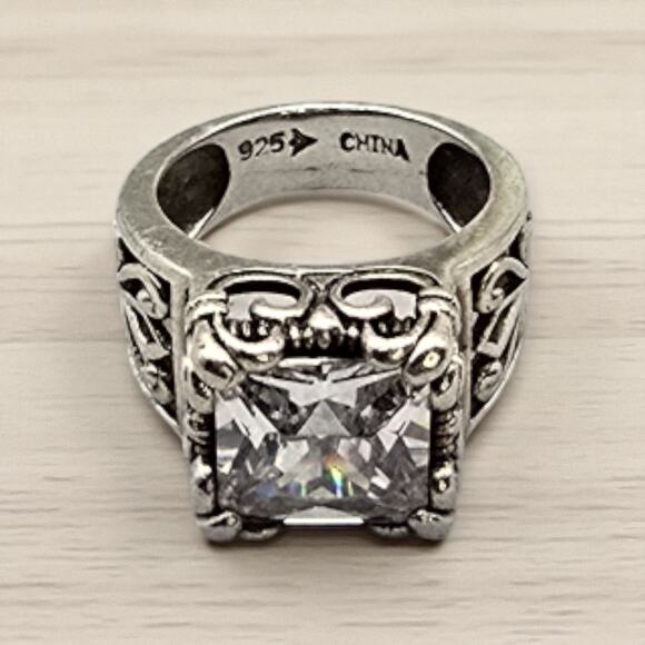 Silpada Vintage Silver 925 Wide Band Statement Ring with CZ Stone Size 6 - Picture 1 of 9